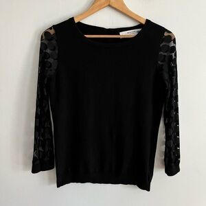 Anthropologie Sparrow Black Knit Polka Dot Mesh Cotton cashmere Sweater Top